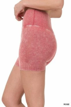 ZENANA Fresh From LA STONE WASHED SEAMLESS HIGH WAISTED SHORTS