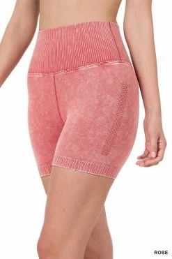 ZENANA Fresh From LA STONE WASHED SEAMLESS HIGH WAISTED SHORTS