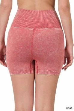 ZENANA Fresh From LA STONE WASHED SEAMLESS HIGH WAISTED SHORTS