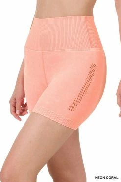 ZENANA Fresh From LA STONE WASHED SEAMLESS HIGH WAISTED SHORTS