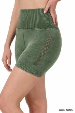ZENANA Fresh From LA STONE WASHED SEAMLESS HIGH WAISTED SHORTS