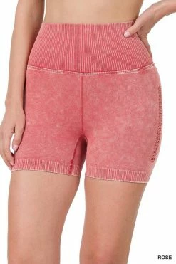 ZENANA Fresh From LA STONE WASHED SEAMLESS HIGH WAISTED SHORTS