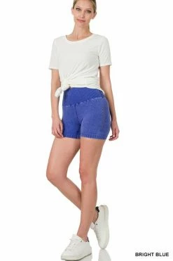 ZENANA Fresh From LA STONE WASHED SEAMLESS HIGH WAISTED SHORTS