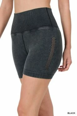 ZENANA Fresh From LA STONE WASHED SEAMLESS HIGH WAISTED SHORTS