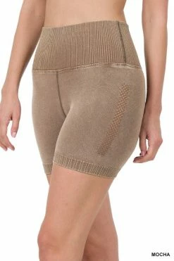 ZENANA Fresh From LA STONE WASHED SEAMLESS HIGH WAISTED SHORTS