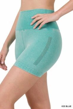 ZENANA Fresh From LA STONE WASHED SEAMLESS HIGH WAISTED SHORTS