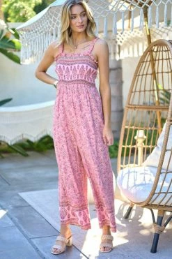 Davi & Dani Floral Smocked Detail Jumpsuit With Ruffle Fresh From LA
