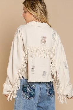 POL Fresh From LA Fringe Distressed Crop Denim Jacket