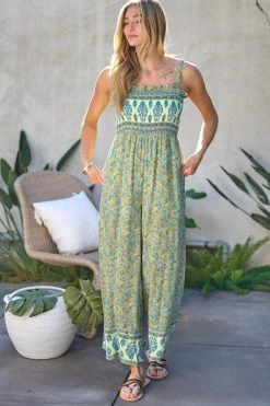 Davi & Dani Floral Smocked Detail Jumpsuit With Ruffle Fresh From LA