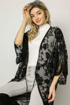 Davi & Dani Boho Sheer Lace Duster Kimono