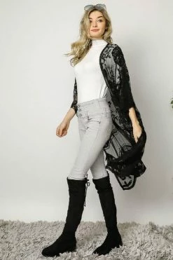 Davi & Dani Boho Sheer Lace Duster Kimono