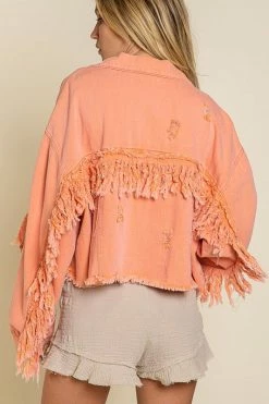 POL Fresh From LA Fringe Distressed Crop Denim Jacket
