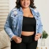 Trendsi Cello Riding Shotgun Distressed Denim Jacket Fresh From LA