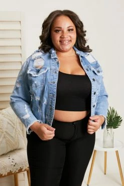 Trendsi Cello Riding Shotgun Distressed Denim Jacket Fresh From LA