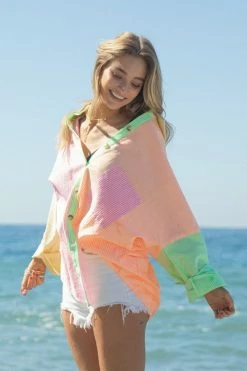 Davi & Dani Multi Color Stripe Button Down Top Fresh From LA