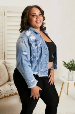 Trendsi Cello Riding Shotgun Distressed Denim Jacket Fresh From LA