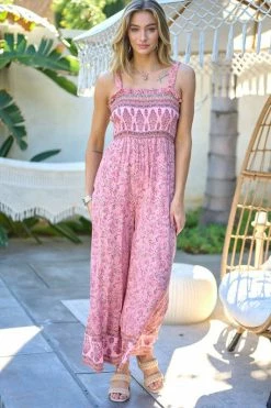 Davi & Dani Floral Smocked Detail Jumpsuit With Ruffle Fresh From LA