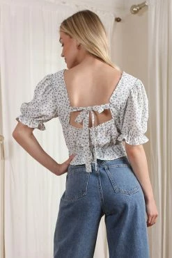 Lilou SS Puff Sleeve Top With Tie Back Fresh From LA