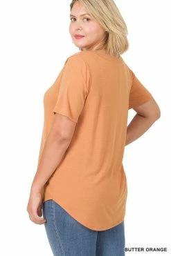 ZENANA Short Sleeve V Neck Round Hem Top (Plus Size) Fresh From LA