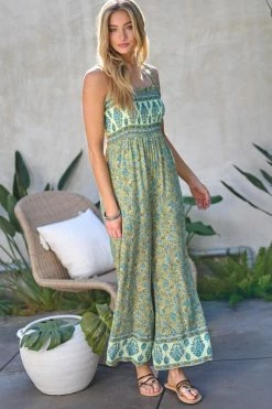 Davi & Dani Floral Smocked Detail Jumpsuit With Ruffle Fresh From LA