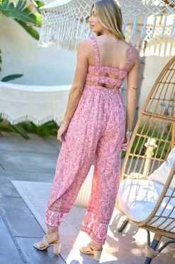 Davi & Dani Floral Smocked Detail Jumpsuit With Ruffle Fresh From LA