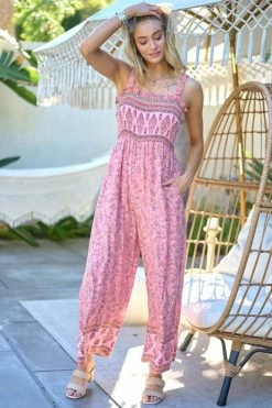 Davi & Dani Floral Smocked Detail Jumpsuit With Ruffle Fresh From LA