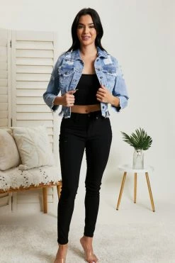 Trendsi Cello Riding Shotgun Distressed Denim Jacket Fresh From LA