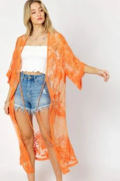 Davi & Dani Boho Sheer Lace Duster Kimono