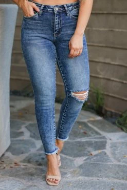 Kan Can Aria High Rise Skinny Jeans - Dark Wash Bottoms