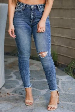Kan Can Aria High Rise Skinny Jeans - Dark Wash Bottoms