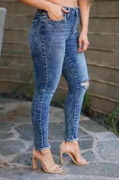 Kan Can Aria High Rise Skinny Jeans - Dark Wash Bottoms