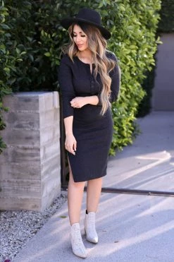 MA-01 CBRAND Slay All Day Long Sleeve Midi Dress - Charcoal