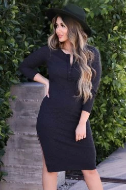 MA-01 CBRAND Slay All Day Long Sleeve Midi Dress - Charcoal