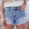 KAN CAN Ava High Rise Denim Shorts - Medium Wash