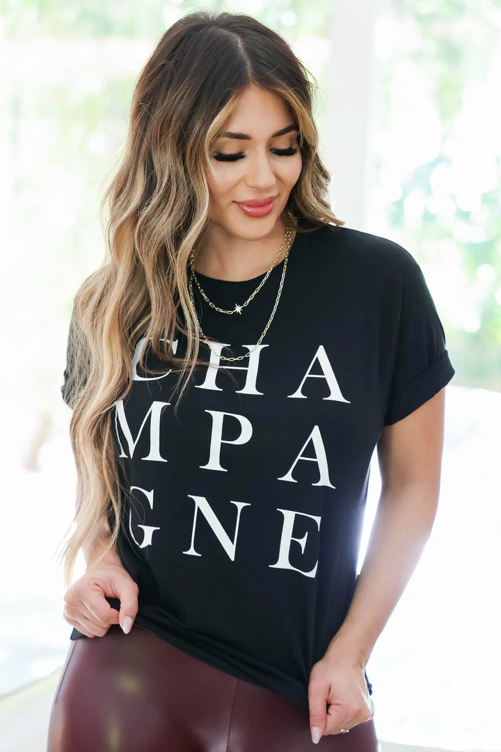 LF New Arrivals "Champagne" Graphic Tee- Black 4 LF New Arrivals "Champagne" Graphic Tee- Black