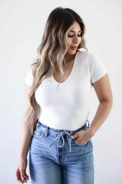 FL-01 Small CBRAND Got It Handled Ribbed Bodysuit - Ivory