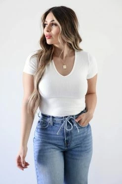 FL-01 Small CBRAND Got It Handled Ribbed Bodysuit - Ivory