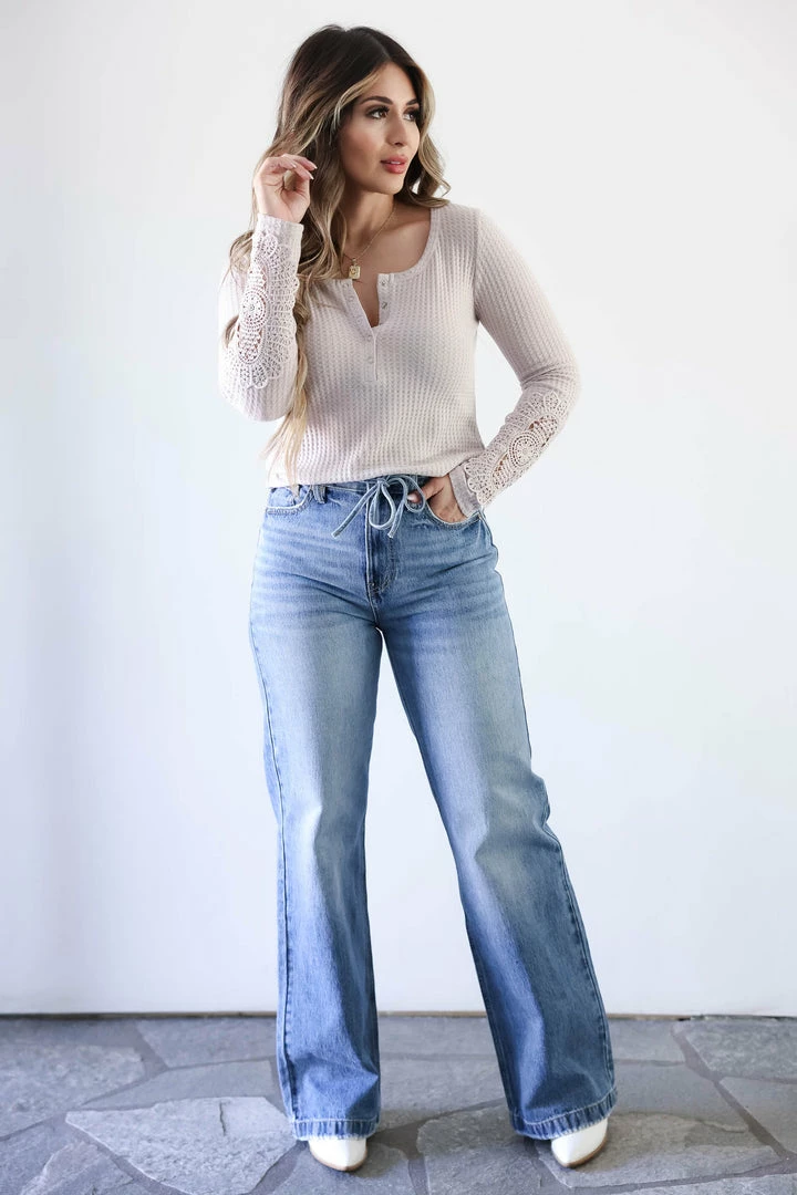 MA-01 CBRAND Not The Same Crochet Sleeve Top - Taupe Small 4 MA-01 CBRAND Not The Same Crochet Sleeve Top - Taupe Small