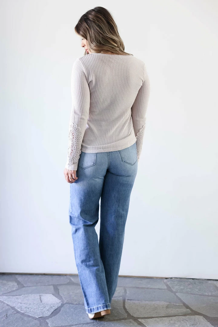 MA-01 CBRAND Not The Same Crochet Sleeve Top - Taupe Small 7 MA-01 CBRAND Not The Same Crochet Sleeve Top - Taupe Small