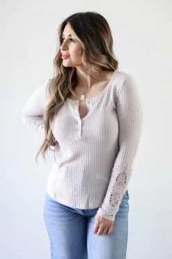 MA-01 CBRAND Not The Same Crochet Sleeve Top - Taupe Small 9 MA-01 CBRAND Not The Same Crochet Sleeve Top - Taupe Small