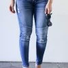 KAN CAN Harper Mid Rise Moto Skinny Jeans - Medium Wash Bottoms