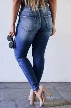 KAN CAN Harper Mid Rise Moto Skinny Jeans - Medium Wash Bottoms