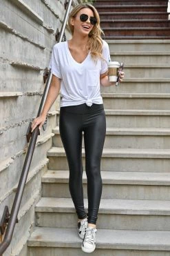 Mono B Bottoms Thanx Me Later Foil Leggings - Black