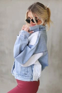 Heyson Good As You Oversized Color Block Denim Jacket - Light Wash