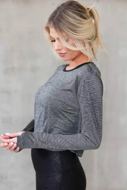 Mono B Large Every Step Activewear Crop Top - Black & Grey