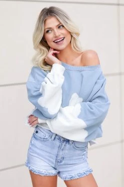 Peach Love Large Sunrise Dreamer Cropped Pullover - Dusty Blue