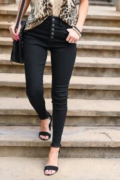 KAN CAN Exposed Button Raw Hem Jeans - Black 19 KAN CAN Exposed Button Raw Hem Jeans - Black