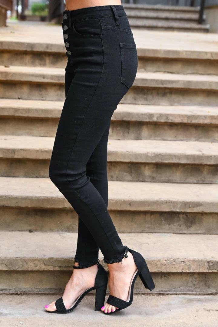 KAN CAN Exposed Button Raw Hem Jeans - Black 9 KAN CAN Exposed Button Raw Hem Jeans - Black