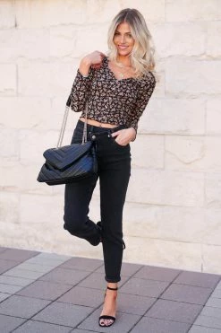 FL-01 CBRAND Happiness Blooms Cropped Floral Top - Black