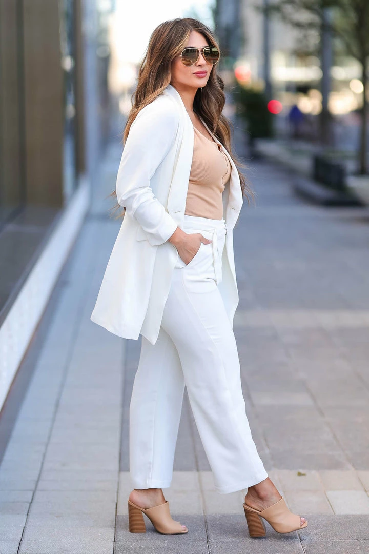 Skies Are Blue New Arrivals Girl Boss Matching Blazer And Pants - White 9 Skies Are Blue New Arrivals Girl Boss Matching Blazer And Pants - White